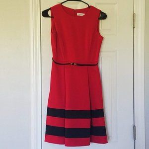 Calvin Klein Pleated/Belted Dress